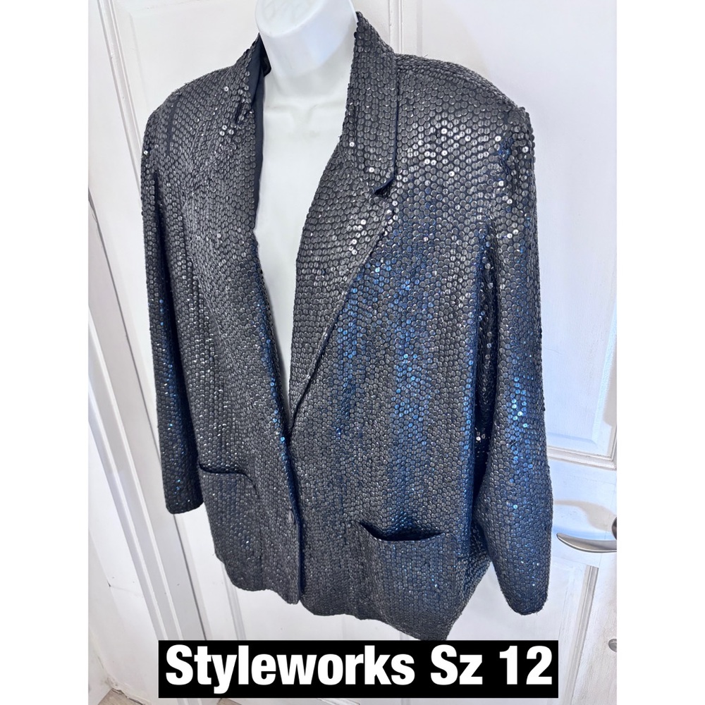 Women's Vintage Black Sequin Jacket Sz 12